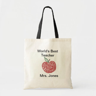 Tote Bag Apple rouge gribouillent le meilleur professeur
