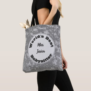 Tote Bag Appréciation de Babysitter Merci en argent marbré