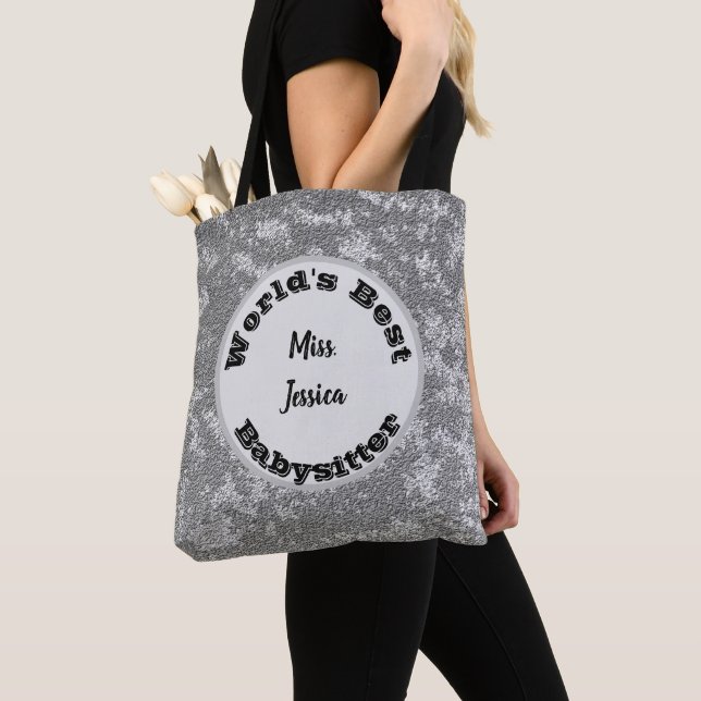 Tote Bag Appréciation de Babysitter Merci en argent marbré (De près)