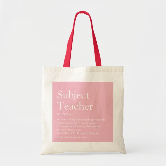 Tote Bag Appréciation de l'enseignant Définition Rose (Devant)