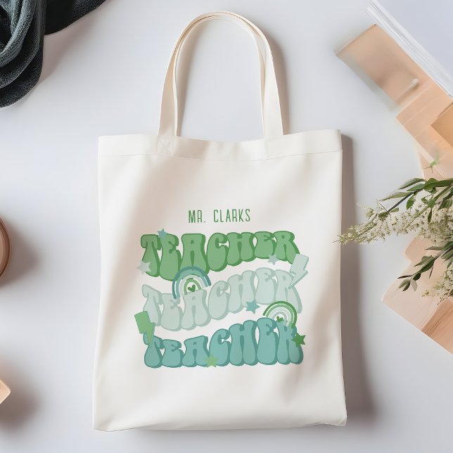 Tote Bag Appréciation de l'enseignant Green Retro personnal (Créateur téléchargé)