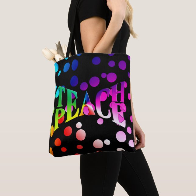 Tote Bag APPRENDRE PAIX Rainbow Graphisme Sur Pots Polka (De près)