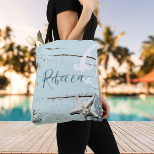 Tote Bag aqua bleu coquillage étoile de mer limousine de pl