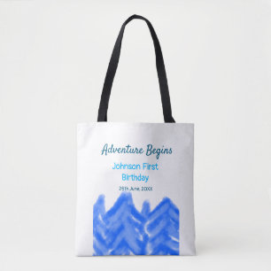 Tote Bag Aqua blue Adventure commence 1er anniversaire mont
