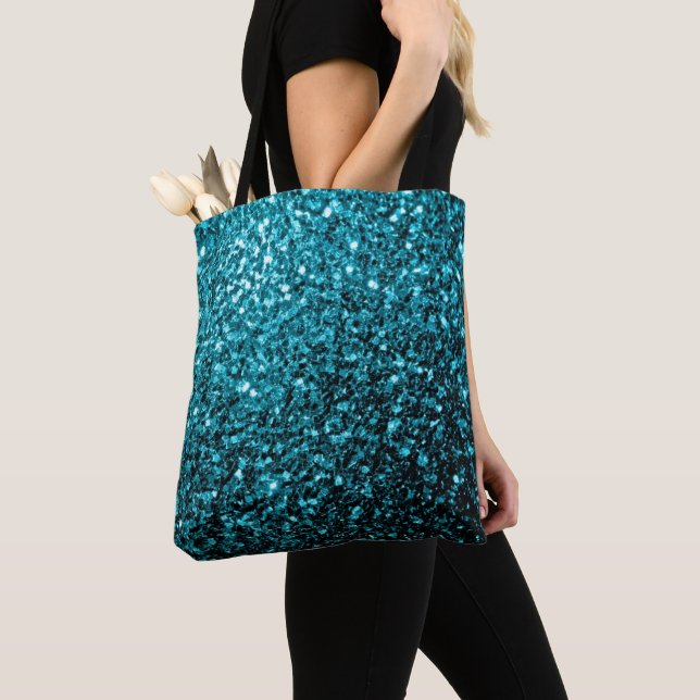 Tote Bag Aqua Blue brillant faux parties scintillant scinti (De près)