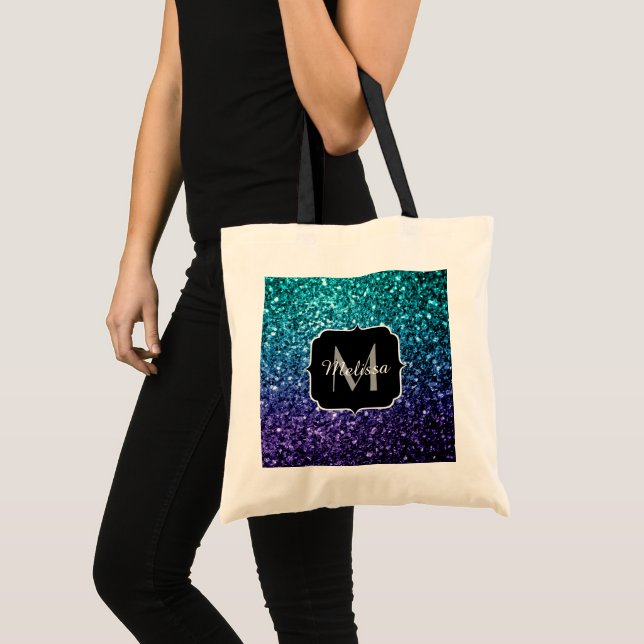 Tote Bag Aqua blue Ombre fausse parties scintillant scintil (Devant (produit))