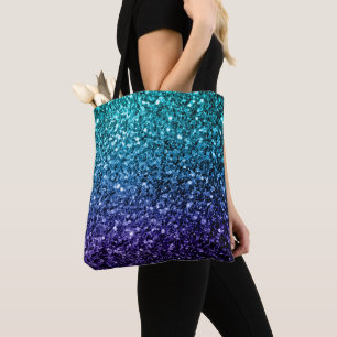 Tote Bag Aqua blue Ombre faux scintillants de parties scint