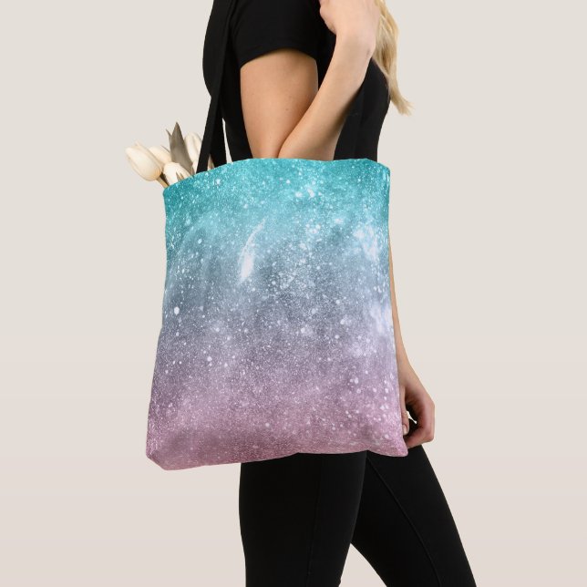 Tote Bag Aqua blue Pink ombre mer galaxie abstraite (De près)