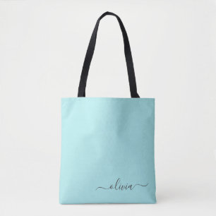 Tote Bag Aqua Blue Turquoise White Girl Script Monogramme