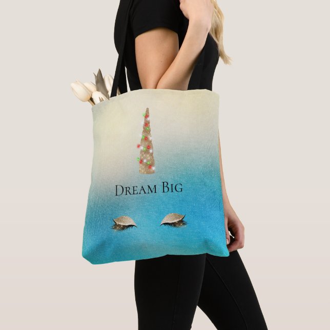 Tote Bag Aqua Cream Gold Sparkle Glam Unicorn lumières (De près)
