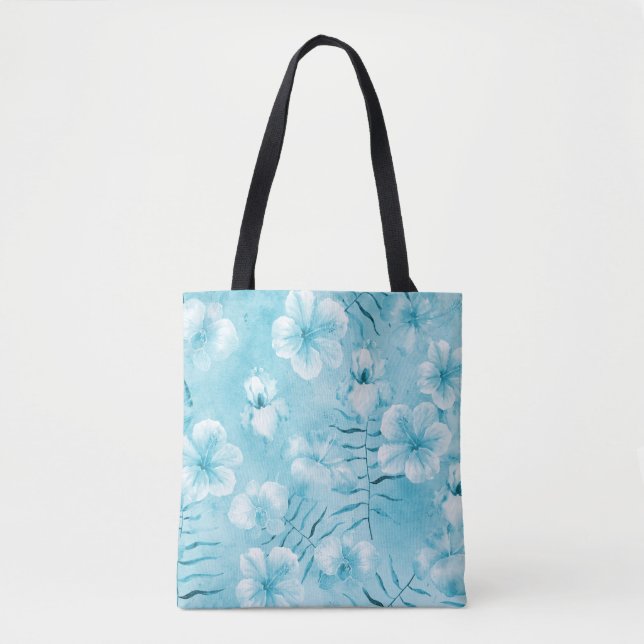 Tote Bag Aqua tropical Orchidées blanches Hibiscus Floral (Devant)
