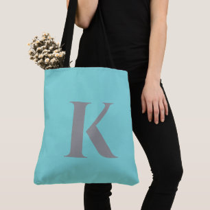 Tote Bag Aqua Turquoise Custom Moderne Monogramme Été