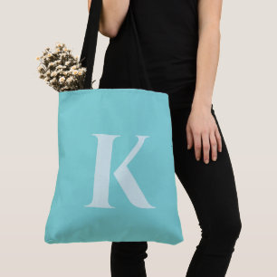 Tote Bag Aqua Turquoise Custom Moderne Monogramme Été