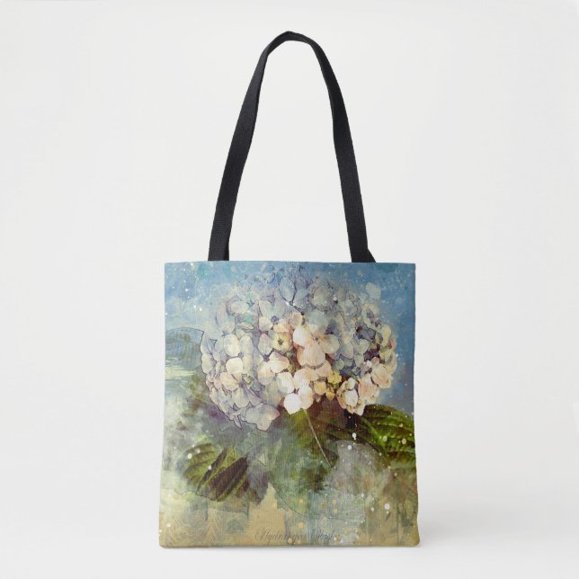Tote Bag Aquarelle Abstraite bleue, blanche Hydrangée (Devant)