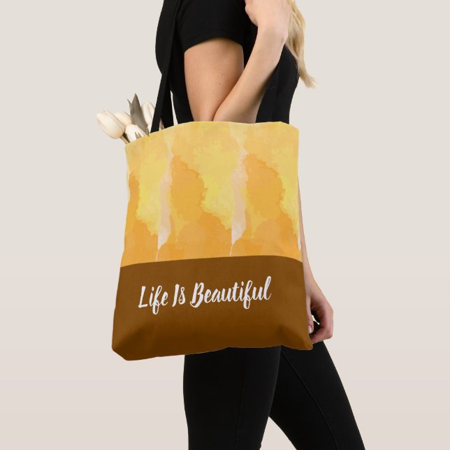 Tote Bag Aquarelle Abstraite Jaune Clair Avec Base Brown (De près)