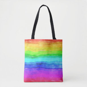 Tote Bag Aquarelle Abstraite Peint Rayures arc-en-ciel
