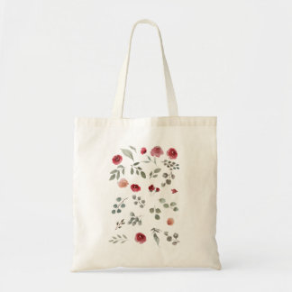 Tote Bag Aquarelle Aquarelle Rose Feuilles verts Feuille
