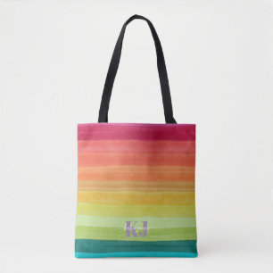 Tote Bag Aquarelle arc-en-ciel   Monogramme