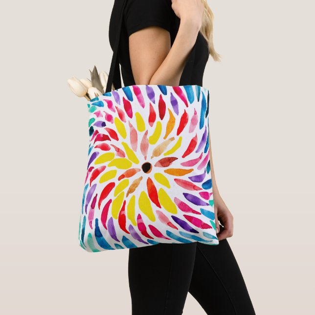Tote Bag Aquarelle arc-en-ciel spirale abstraite (De près)