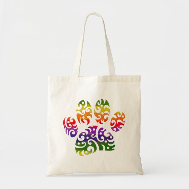 Tote Bag Aquarelle arc-en-ciel Tribal Chien Paw Tattoo Impr (Devant)