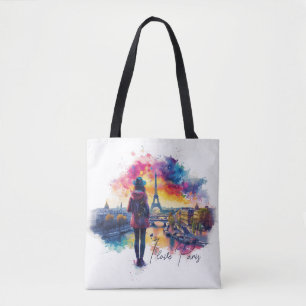 Tote Bag Aquarelle Art J'aime Paris Tour Eiffel Travel