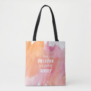 Tote Bag Aquarelle Be a Unicorn in a Field of Horses Fourre