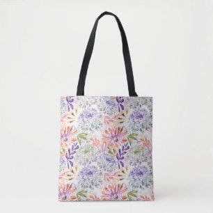 Tote Bag Aquarelle blanche, fleurs roses