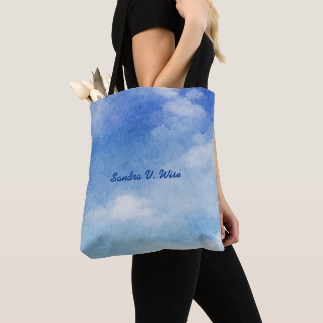 Tote Bag Aquarelle bleu & blanc sur mesure (De près)