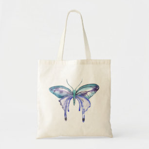 Tote Bag aquarelle bleu bleu pourpre papillon