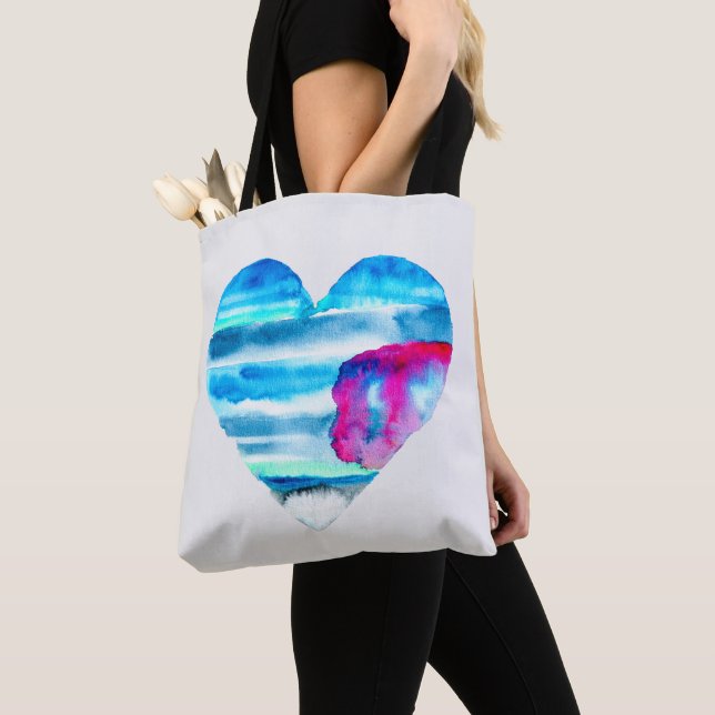 Tote Bag Aquarelle bleu coeur mignon (De près)