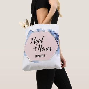 Tote Bag Aquarelle bleu or rose pâle Maid d'honneur