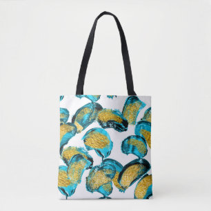 Tote Bag Aquarelle bleu, turquoise, or art.
