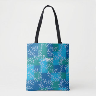 Tote Bag Aquarelle bleu vert ivoire