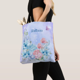 Tote Bag Aquarelle bleu violet moderne brillant Floral
