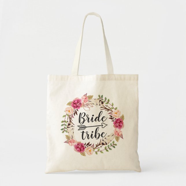 Tote Bag Aquarelle Boho Floral Wreath Bride Tribu (Devant)