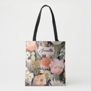 Tote Bag Aquarelle Boho rose pâle, cactus de Pêche Floral