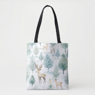 Tote Bag Aquarelle BoisCerf En Forêt D'Hiver Noël