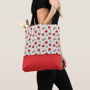 Tote Bag Aquarelle Botanique Poinsettia Bloc de Couleur