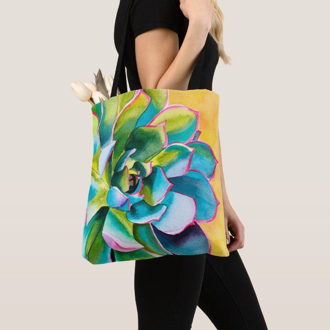 Tote Bag Aquarelle botanique succulent (De près)