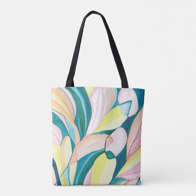 Tote Bag Aquarelle botanique verte et jaune Art Abstrait (Dos)