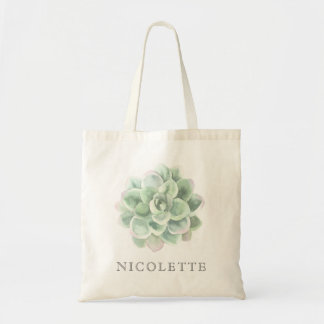 Tote Bag Aquarelle botanique verte Succulente