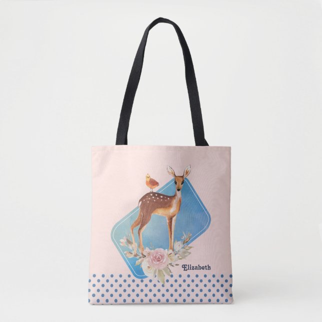 Tote Bag Aquarelle Brown mignonne Cerf Rustique (Devant)