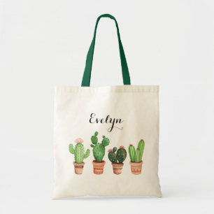 Tote Bag Aquarelle Cactus Pot Blush Floral