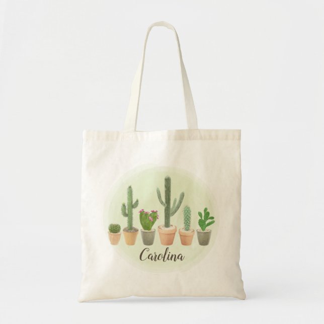 Tote Bag Aquarelle Cactus Succulents Pots Plante Moderne (Devant)