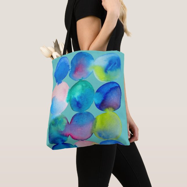 Tote Bag Aquarelle cercle motif art abstrait couleur cool (De près)