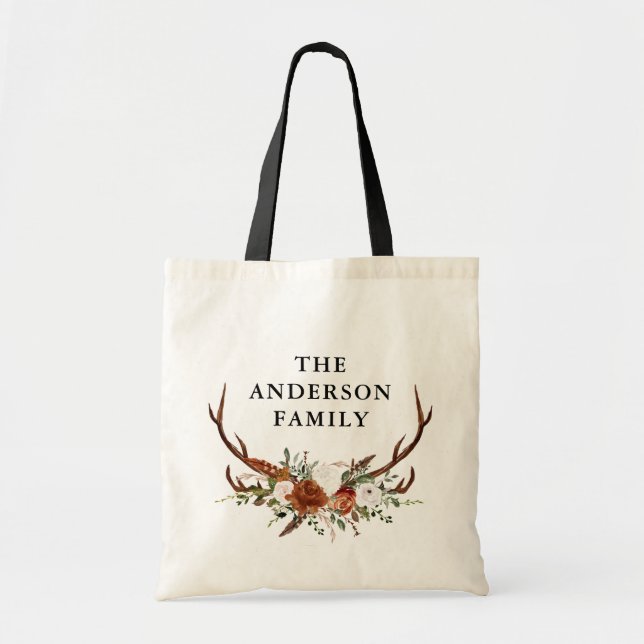 Tote Bag aquarelle cerf floral terracotta moderne élégant (Devant)
