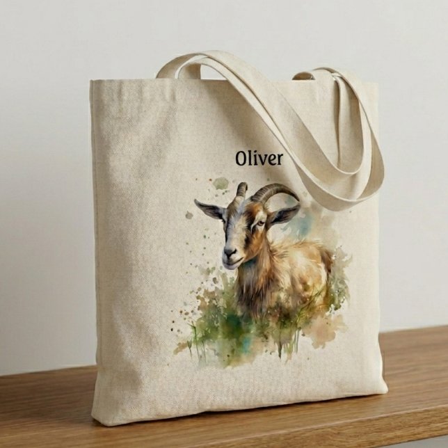 Tote Bag Aquarelle Chèvre de ferme, sur mesure (Créateur téléchargé)