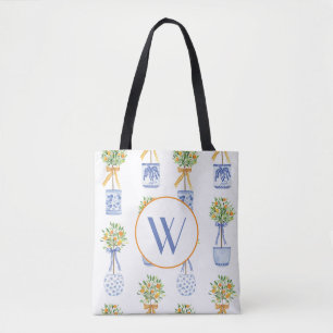 Tote Bag Aquarelle Chinoiserie Orange Tree Topiary