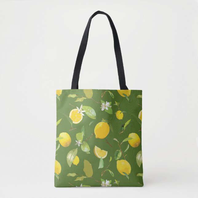 Tote Bag Aquarelle Citron & Feuilles 5 (Devant)