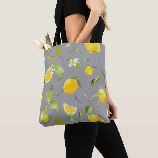 Tote Bag Aquarelle Citron & Feuilles 7 (De près)